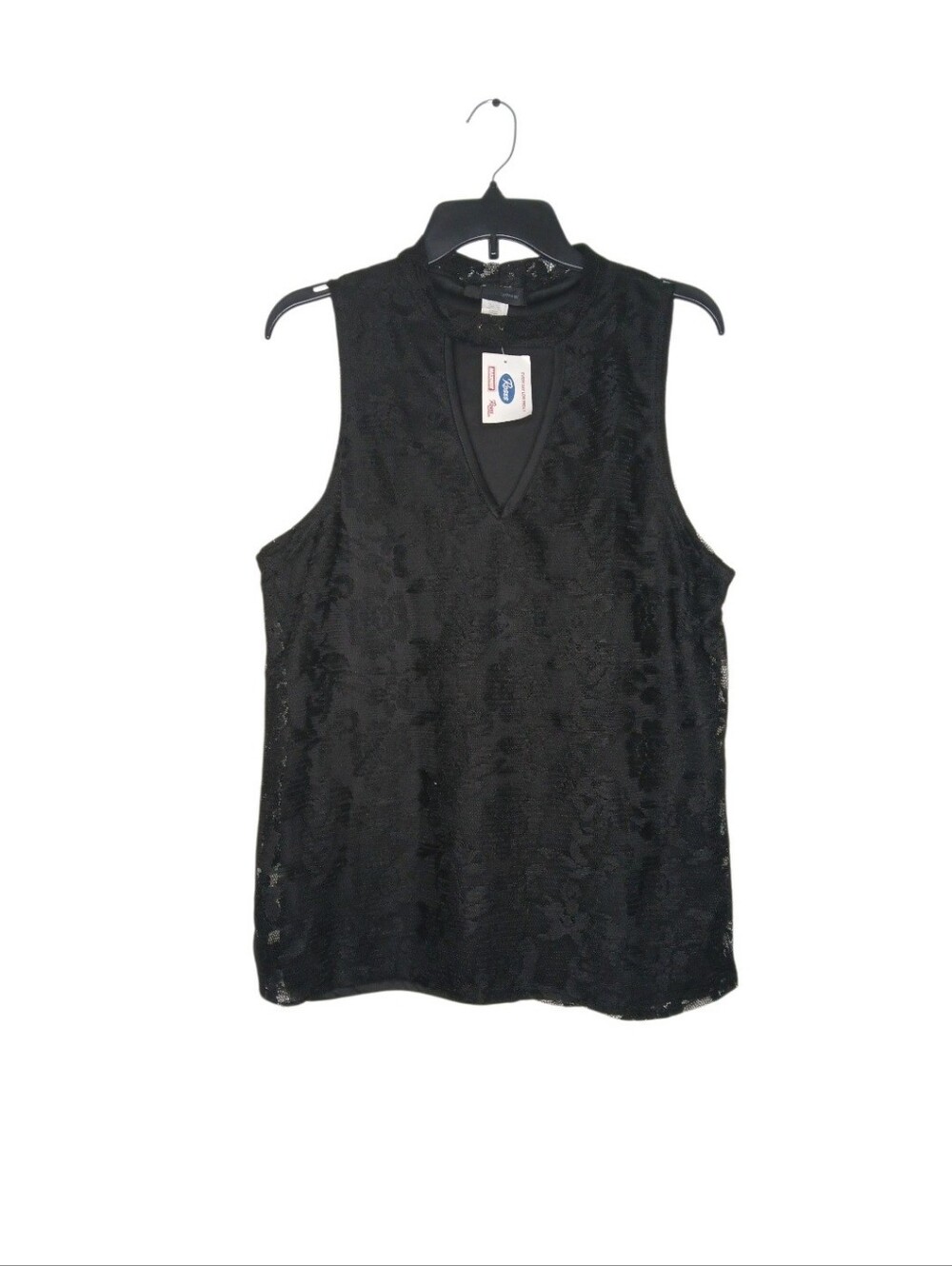 American City Wear Sleeveless Black Lace Mock Neck Top
